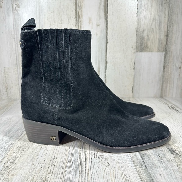 Sam Edelman Bronson Low Stack Heel Bootie in Black Suede #1036 - Picture 7 of 12